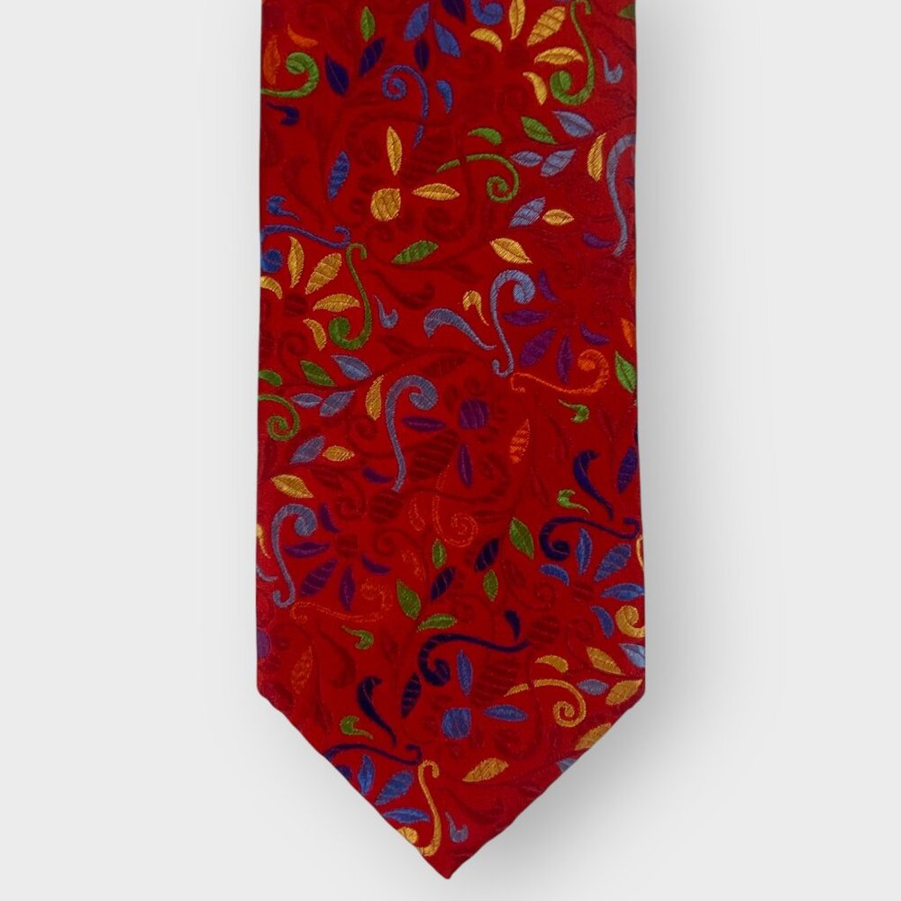 Ascot Silk Tie | Red Floral Jacquard | Long 60.5 in | Germany